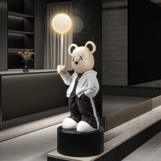Dyed Spring Violent Bear Floor-standing Large Atmosphere Decoration Living Room Next to Sofa Porch Home High-end Decoration Housewarming Gift Export Version Large Size Height 136cm Black Atmosphere Light + Saving Money + White Round Bottom