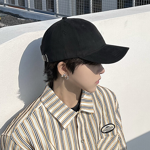 Muwan big head-close hat men's trendy baseball hat men's pure color couple Han bend brim showing face small duckball cap men's hat women black - small size model one size large size (60-65cm) adjustable