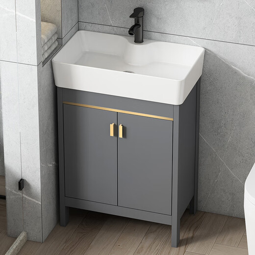 Dafify kleine Apartment Badezimmerschrank Keramik integriertes Becken bodenbestand extrem schmales Waschbeckenschrank kombinierter Balkon Waschbecken Waschbecken Waschbecken 4837 Grau 1618 Volltür-Set