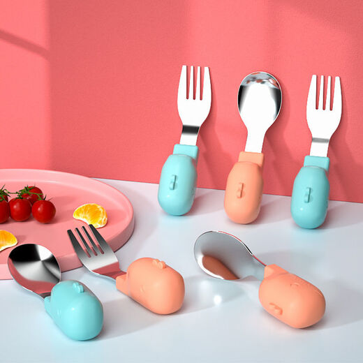 Chu Ge Quality 304 Spoon en acier inoxydable bébé apprend à manger la cuillère à poignée courte cuillère fourche de table de table