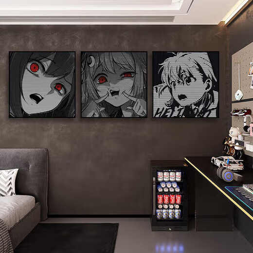 丞仔aokizy挂画潮流黑白客厅沙发背景墙装饰画电竞房间动漫卧室床头画 JD13968 50*50 水晶画面ps黑框