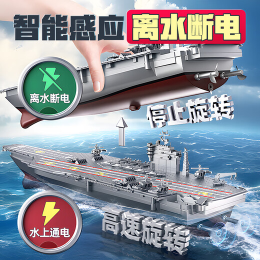 Live rock water remote control boat children's high-speed speedboat electric boat aircraft carrier model aircraft carrier warship toy boat can be launched into the water 42cm sealed waterproof + long battery life + gift box Children's Day gift
