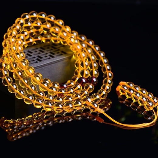 Brahma-made sea amber beeswax pendant, natural gold amber Buddha beads 108 bracelets, amber pendant, sweater chain for men and women, extra small gold amber 6mm, 108 pieces
