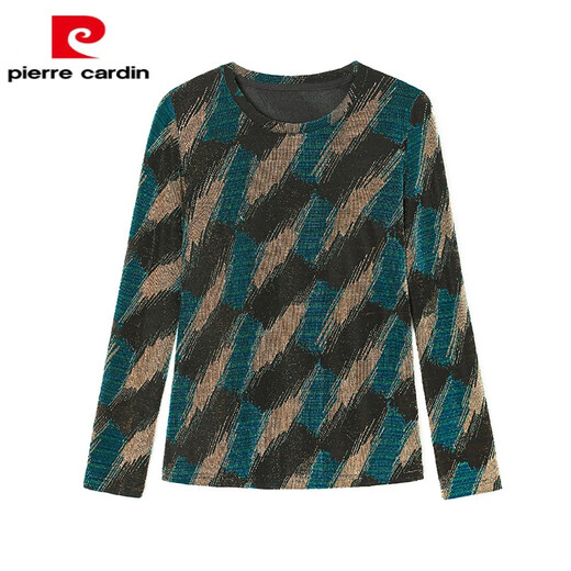 Pierre Cardin velvet thickened T-shirt for ladies, autumn bottoming shirt for women, Yiwu middle-aged 2025 spring and autumn new model, half-high collar, geometric velvet XL, suitable for weight 115-130