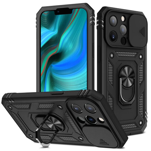 Rigorous, suitable for Apple 15Pro thickened high screen anti-fall mobile phone case iphone15promax comes with anti-dust plug and three-proof lens all-inclusive white + black two-in-one screen heightening anti-fall iPhone 15