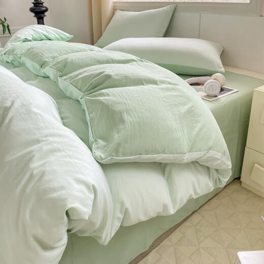 Yalu Home Textiles Four-piece set of pure cotton naked sleeping 100 cotton sheets and quilt cover cover single and double 1.5m 1.8 meters bedding Algae green + moonlight green 2.2*2.4m quilt cover [quilt cover single piece]