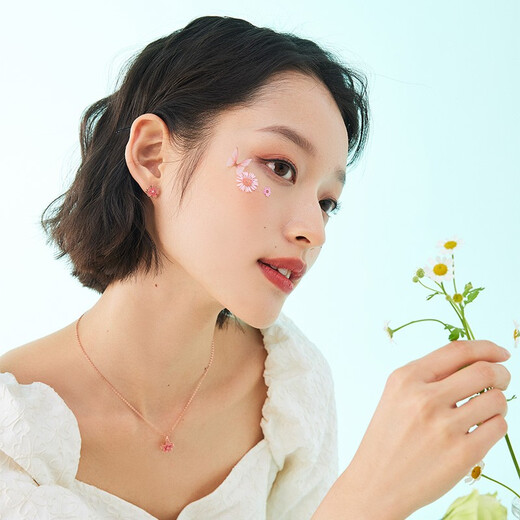 Ginqianhui 999 sterling silver peach blossom earrings for women, 2025 new earrings, Valentine's Day birthday gift for girlfriend, peach blossom earrings/999 pure silver + seven warehouse delivery/next day delivery, peach blossoms can be rotated/Valentine's Day girl gift/exquisite gift box for wife