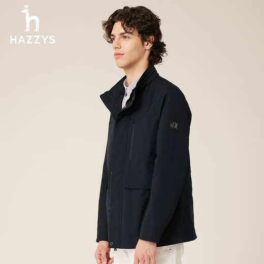 HAZZYS Men's Spring and Autumn Men's Jackets Hidden Hood Design Stand Collar Jacket Men ASVZU0ACU01 Navy Blue DN M (170/92A 46)