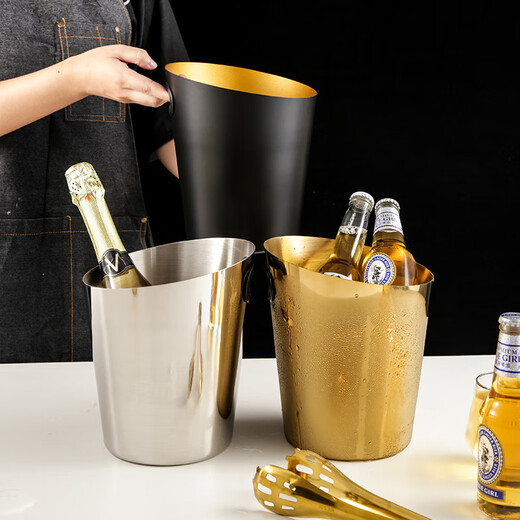 VINOS creative stainless steel ice bucket champagne bucket ice cube bucket ice grain bucket commercial home party large ice bucket wine bar black 4L+ ice clip