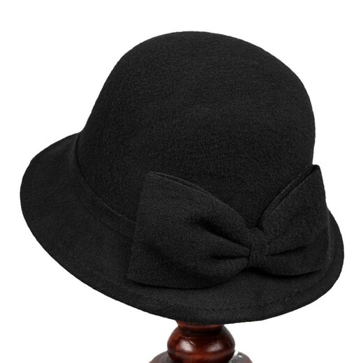 Jiasshengxi Hepburn Style élégant en laine de laine chapeau d'automne et arc d'hiver pêcheur pêcheur
