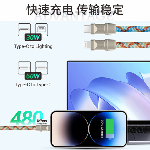 Rurihai mobile phone lanyard hanger neck charging cable two-in-one mobile phone pendant crossbody hanger neck braided hanging decoration mobile phone strap anti-falling artifact anti-theft falling Apple men's men's women's model [Iceland Blue] crossbody/hanger neck type丨1.2 meters丨册片 CtoLighting [Apple PD] 30W