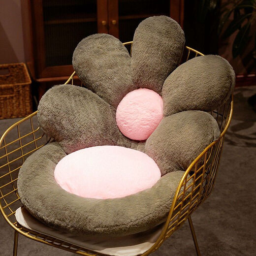 Feather pocket flower seat cushion butt cushion office sedentary chair cushion backrest integrated student dormitory floor butt cushion gray flower anti-rabbit plush 50*50cm non-slip and comfortable