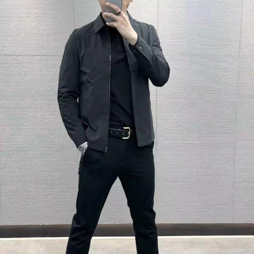 皮尔卡丹高品质2024春夏季男士纯色拉链休闲外套翻领商务休闲夹克上衣新品 4314#黑色 L 【110-130斤】