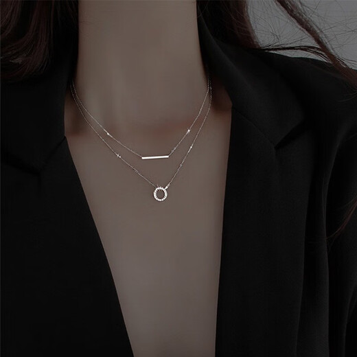 Chaoyu S999 solid silver one-word double-layer stacked necklace for women, diamond-encrusted clavicle chain, temperament necklace, birthday and Valentine's Day gift, silver necklace, exquisite gift box