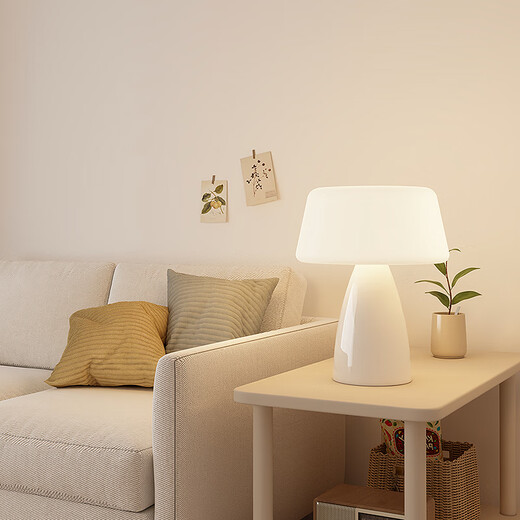 英格照明全光谱蘑菇台灯奶油风陶瓷护眼床头灯温馨少女ins氛围浪漫卧室灯 A款-白色