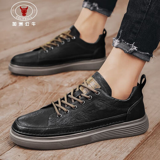 California Bull (Calif Bull) Herrenschuhe Casual Schuhe Summer Casual Leder Schuhe Britische Arbeitsstiefel dicker alleinerhöhenhanzer Schuhe Herren schwarz braun 41
