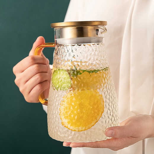 Fuguang glass cold kettle, household heat-resistant high-temperature large-capacity tea kettle, cold boiled water cup, family set, kettle 2200ml + water cups (6 pieces) + shelf + plate