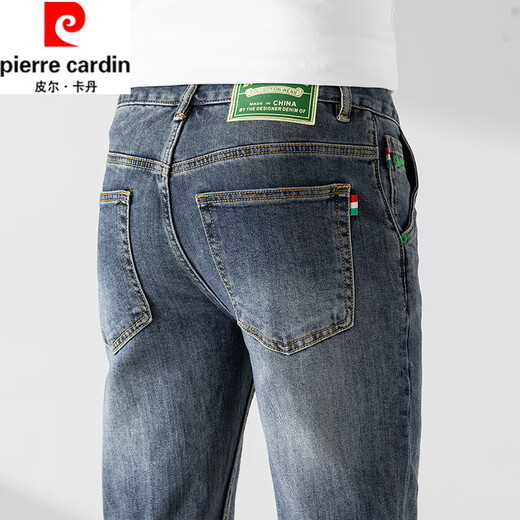 皮尔卡丹（pierre cardin）奢侈品牌牛仔裤男春秋新款高档休闲弹力修身名牌小脚复古潮流浅灰 XML-756灰白色 32码2尺5腰围
