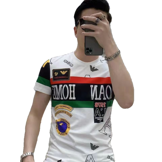 
Cooqi European Station 2024 ice silk men's summer round neck printed clothes T-shirt short-sleeved loose slim body clothes light luxury 673 [New style] XL Recommended 120-135Jin [Jin equals 0.5 kg]