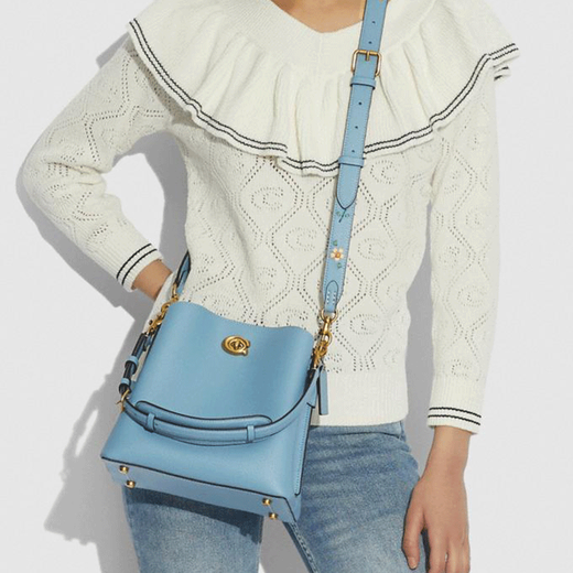Coach Kouchi women's bag Willow bucket bag Classic fashion temperament simple casual large capacity shoulder bag Blue floral embroidery c3891
