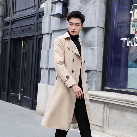 Bo Feidi men's youth long knee windbreaker autumn new coat coat men's Korean style slim mid-length windbreaker black 2XL