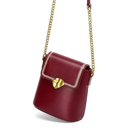 viney bucket bag women's bag cowhide red bridal wedding bag one-shoulder cross-body small bag birthday gift for girlfriend and wife versatile high-end ck style chain bag [wine red]