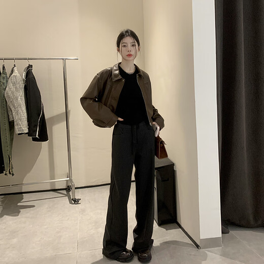 GARNUO美拉德棕色小皮衣外套女2025春秋新款小个子pu机车服复古短款夹克 棕色 S 【80-100斤】