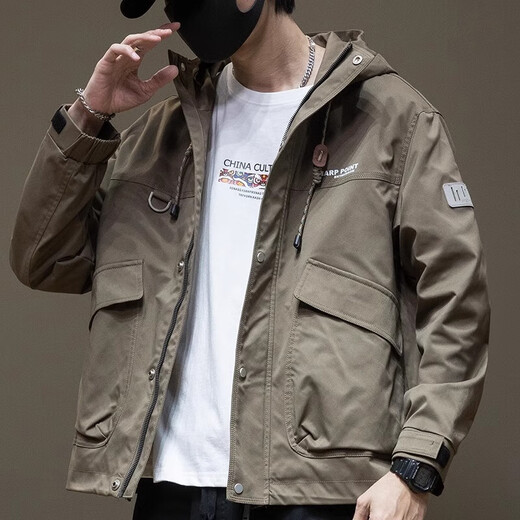 JEEP SPIRIT Hooded Jacket Men's Summer Work Top Outdoor Sports Retro Casual Jacket 1502 Military Green XL