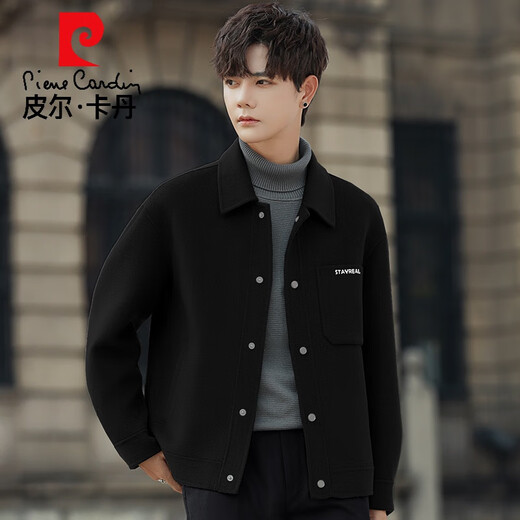 皮尔卡丹秋冬季羊毛呢大衣外套男士非羊毛高级感双面呢子休闲夹克短款潮流 茶褐色 S
