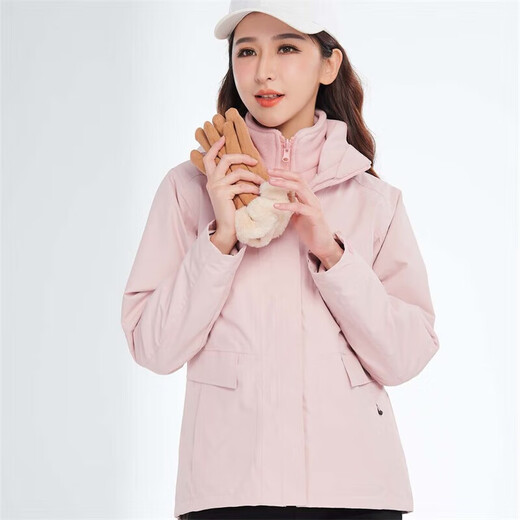 BRELRMON韩版冲锋衣女男防风户外防寒三合一保暖可拆卸滑雪登山服夹克外套 HS12805粉色-女 XL