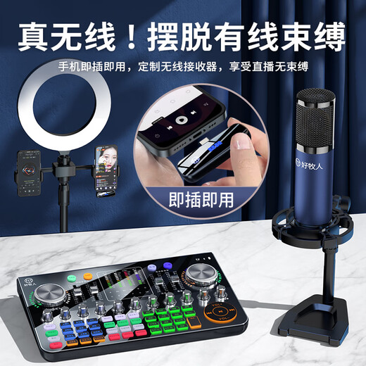 Good Shepherd V20 professional sound card live broadcast equipment full set wireless microphone outdoor Douyin anchor singing mobile phone dedicated karaoke microphone Bluetooth computer voice changer
