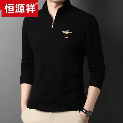 Hengyuanxiang футболка с длинными рукавами и воротником-стойкой с половиной молнией, мужская весенне-осенняя толстовка из чистого хлопка, повседневная рубашка, тонкая 6625, красная + бархатная + толстая 175