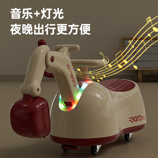 Mimi Rabbit one-year-old baby's first birthday gift children's toy car 1-3 years old boys and girls twist car two or three-year-old infants and toddlers high-end light music with digging arms-cream yellow