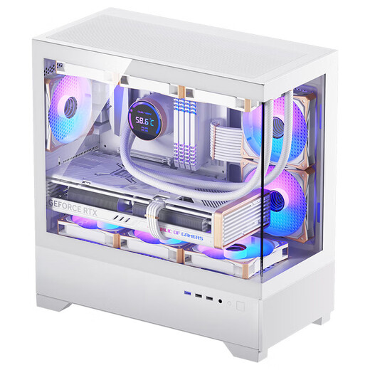 爱国者W60 海景房机箱 360水冷MATX台式电脑主机台式机无立柱全景房 白色【40CM显卡限长】