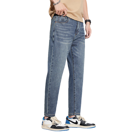 
Cotton summer thin loose small straight nine-point jeans for men stretch fashion trendy brand 9-point trousers for men Peacock Blue 829 size 28 Waist circumference two feet one