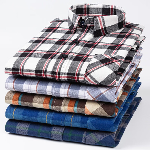 Yunting Pure Cotton Long Ärgerhemd-Hemd Frühling und Herbst verdickte Nicht-Eisen- und Pelzgeschäft sowie lässiges Hemd mittleren Alters und junger Plaid-Hemd mit großer Größe für Herrenkleidung Graublau-Gitter DM841 40 [Empfohlen 125-145jin [Jin gleich 0,5 kg]]