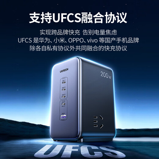 Greenland gallium nitride plug-in strip 200W desktop charging station compatible with PPS/PD protocol Apple Xiaomi 17 fast charging socket USB smart charging magic box plug-in mobile phone and computer including 240W cable