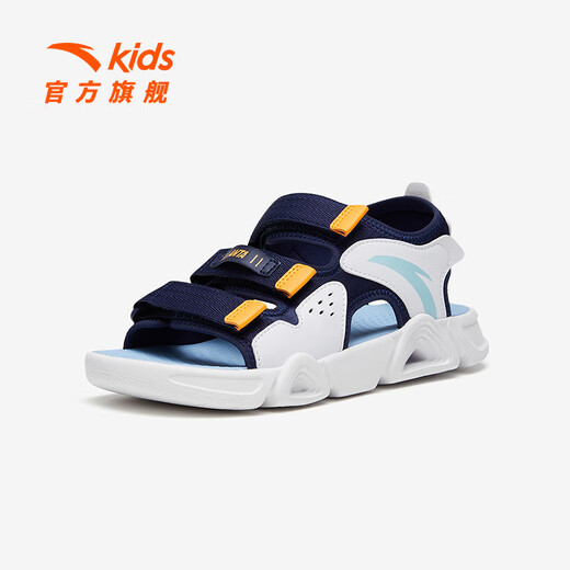 ANTA Children's Sandals 2025 Summer New Men's and Women's Shoes Breathable Beach Shoes Open-Toe Velcro Sandals Men's New Ink Blue/Fluorescent Aqua-1 34 (21.5cm)