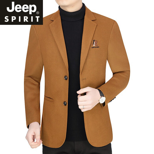 JEEP SPIRIT百搭男士休闲中年西装2024春秋季新款爸爸装上衣羊毛呢西服外套男 WW6153藏蓝 170