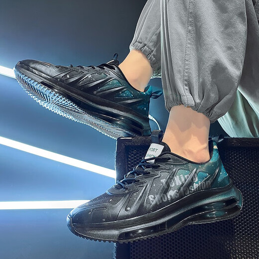
GUQIAN men's shoes 2025 new sports and leisure running cushion shock-absorbing junior high school students' height-enhancing dad shoes trendy shoes for men TK757 black and green 43 (265mm)