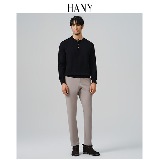 Hany (HANY) thickened cashmere cotton new Chinese style sweater men's black Henry collar business warm knitted bottoming sweater autumn Buckel Obsidian Black 4XL recommended 220Jin Jin is equal to 0.5 kg or more