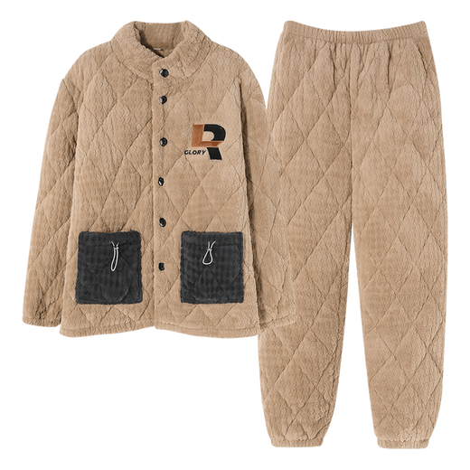 
Little Love Song Coral Fleece Men's Pajamas in winter three-layer cotton jacket thickened and velvet can be worn outside in winter home clothes and warm suit MFBD12242 Men's Clothing L Men/Height 170-175 Weight 120-130