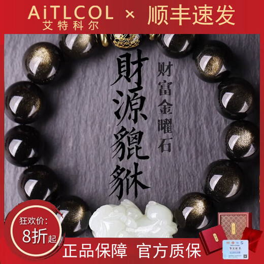 Aitkel Black Gold Obsidian Bracelet Hetian Jade Pixiu Bracelet Zodiac Year of the Dragon Year of the Dragon Male and Female Buddha Beads for Wealth and Zodiac Patron Saint Samantabhadra Dragon/Snake - Pixiu and Tian Jade 14mm Bead Diameter Unisex