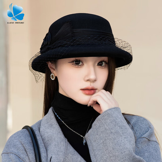 Lan Shimeng Wearing Autumn and Winter Hat Women's Wool Top Hat Warm Basin Hat Hepburn Style Fisherman Hat Elegant Fashion Flower Decoration High-end Light Luxury*White (High Quality-100% Wool) Adult Per Size (Adjustable 56-58cm)