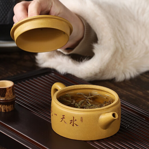 Zanghutianxia small capacity Yixing purple clay teapot pure hand carved Kung Fu tea set raw ore golden section mud teapot large mouth Han tile Han tile