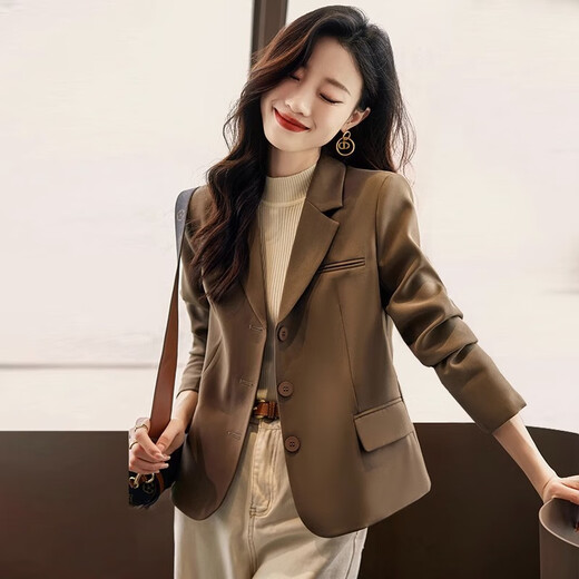 Punizi brown small suit jacket for women in spring and autumn 2025 new casual high-end small slim short temperament suit 689#green three-pin suit 2XL