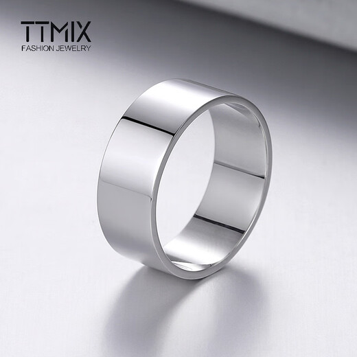 TTMIX platinum ring PT950 smooth plain ring platinum wide face simple men's style or trendy style for boyfriend 15# 9.7-9.9g width about 8.0mm