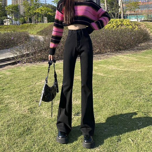 Idiom black micro-flare jeans for women in spring and summer plus velvet thickened ins style to cover flesh and slim and slim versatile horseshoe pants black - regular M 95-1105Jin [Jin equals 0.5 kg]