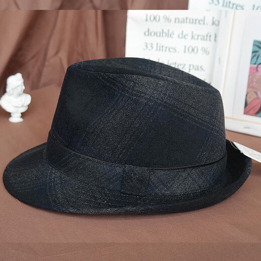 King of Hats, high-end fine wool woolen hat, wool gentleman hat, middle-aged and old hat, British hat, men's dad and grandfather hat, blue and gray plaid, L adjustable (58-59) CM
