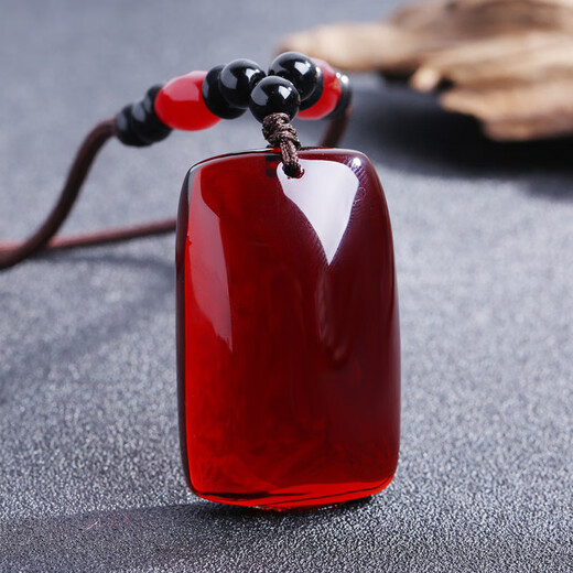 Buhesyt natural blood pool water drop pendant beeswax peace sign pendant for men and women ethnic style amber necklace sweater chain accessories blood amber square sign pendant + lanyard